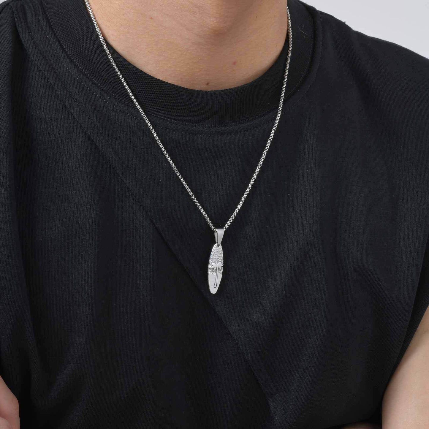 Planderful Men Casual Stainless Steel Coconut Tree Pendant