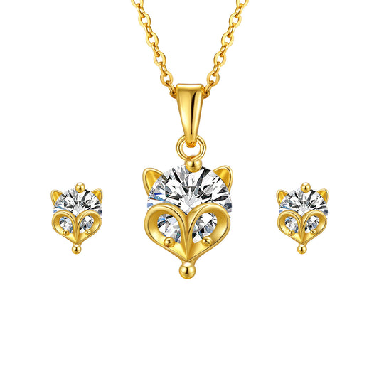 Copper Zircon Fox Necklace – Stud Earrings – Collarbone Chain
