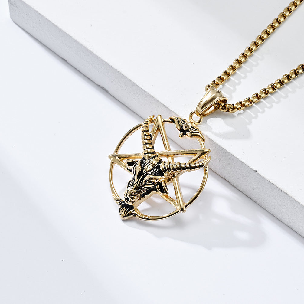 Planderful Satan Pentagram Pendant Stainless Steel For Men Retro Punk Necklace Jewelry