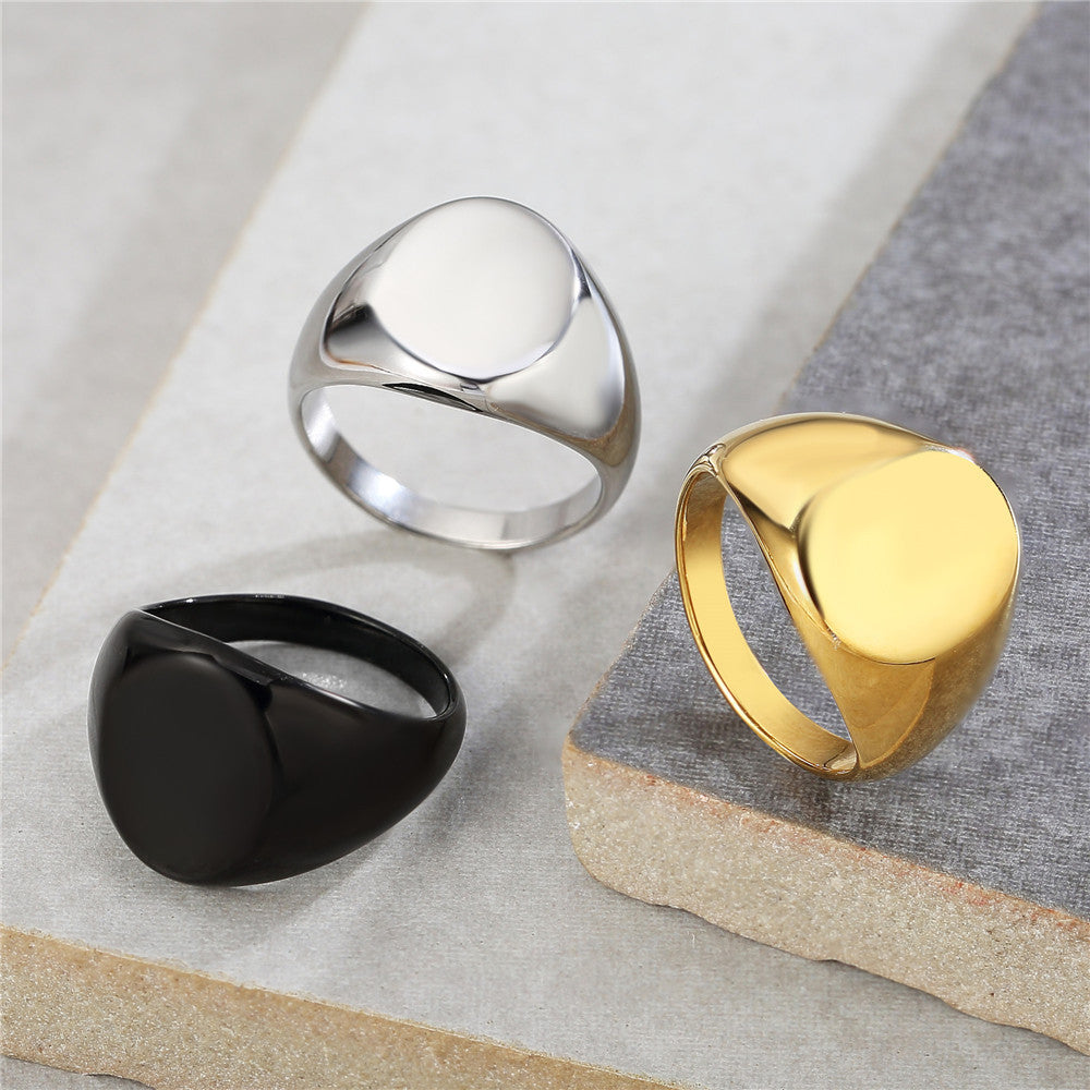 Men's Oval Titanium Steel Ring with Simple Smooth European and American Fashion