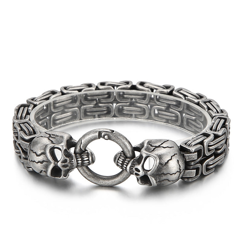 Ghost Head – Vacuum Electroplated Double-Layer Emperor Chain Pattern Skull Titanium Steel Bracelet