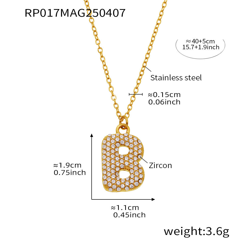 Planderful 26 Letter Zircon Necklace Gold Plated Hip Hop