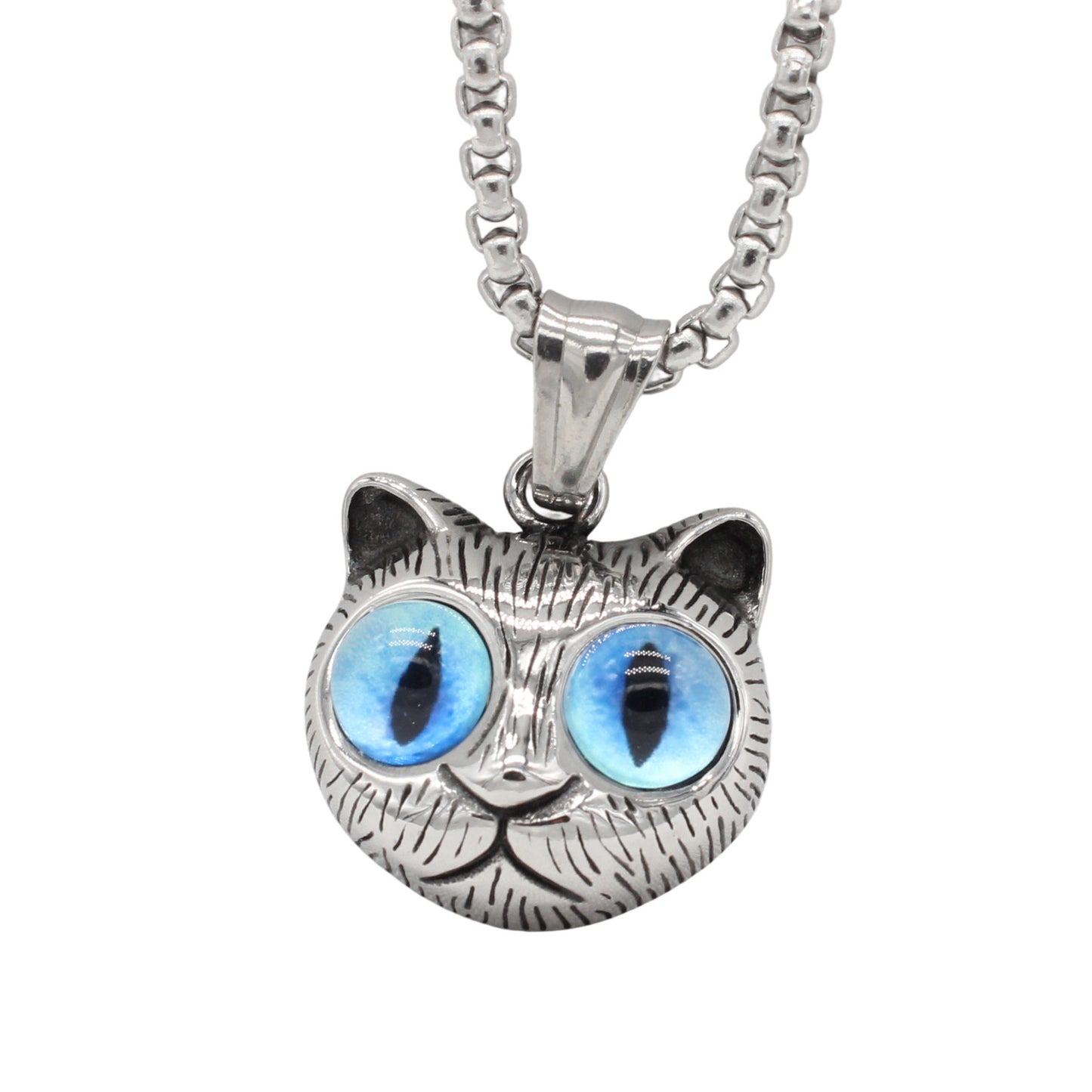 Planderful Everyday Genie – European and American Retro Kitten Titanium Steel Pendant Necklace for Men