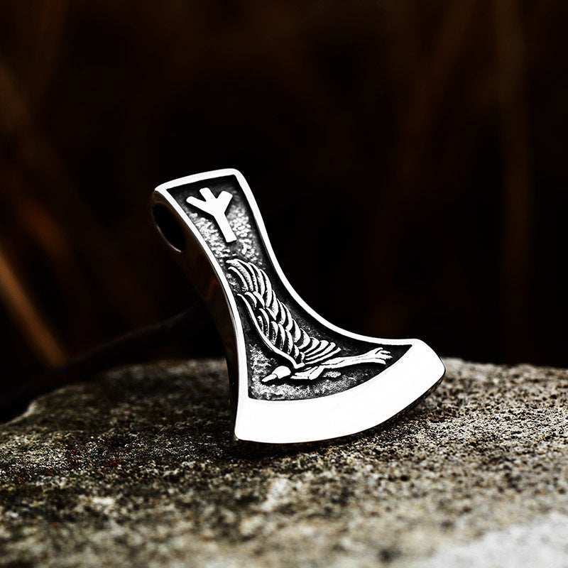Titanium Steel Odin Pendant with Viking Axe and Wolf Motif - Retro European American Style Accessories for Men