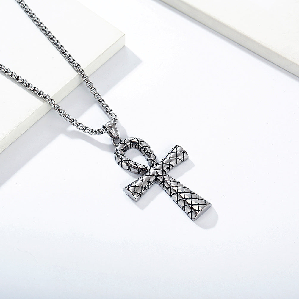 Vintage Egyptian Anka Cross Titanium Steel Necklace for Men