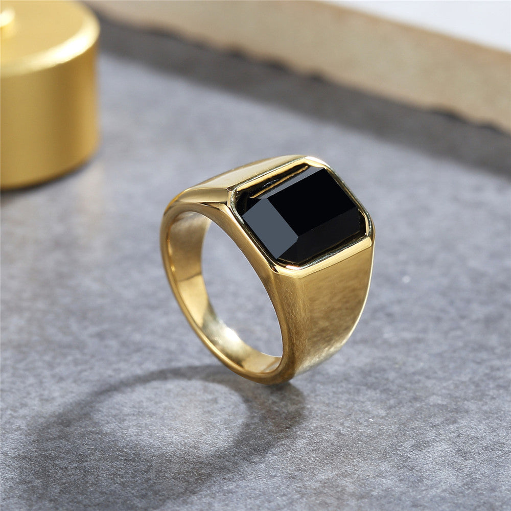 Rectangular Zircon Titanium Steel Ring For Unisex Wear Bold Statement Design By Planderful