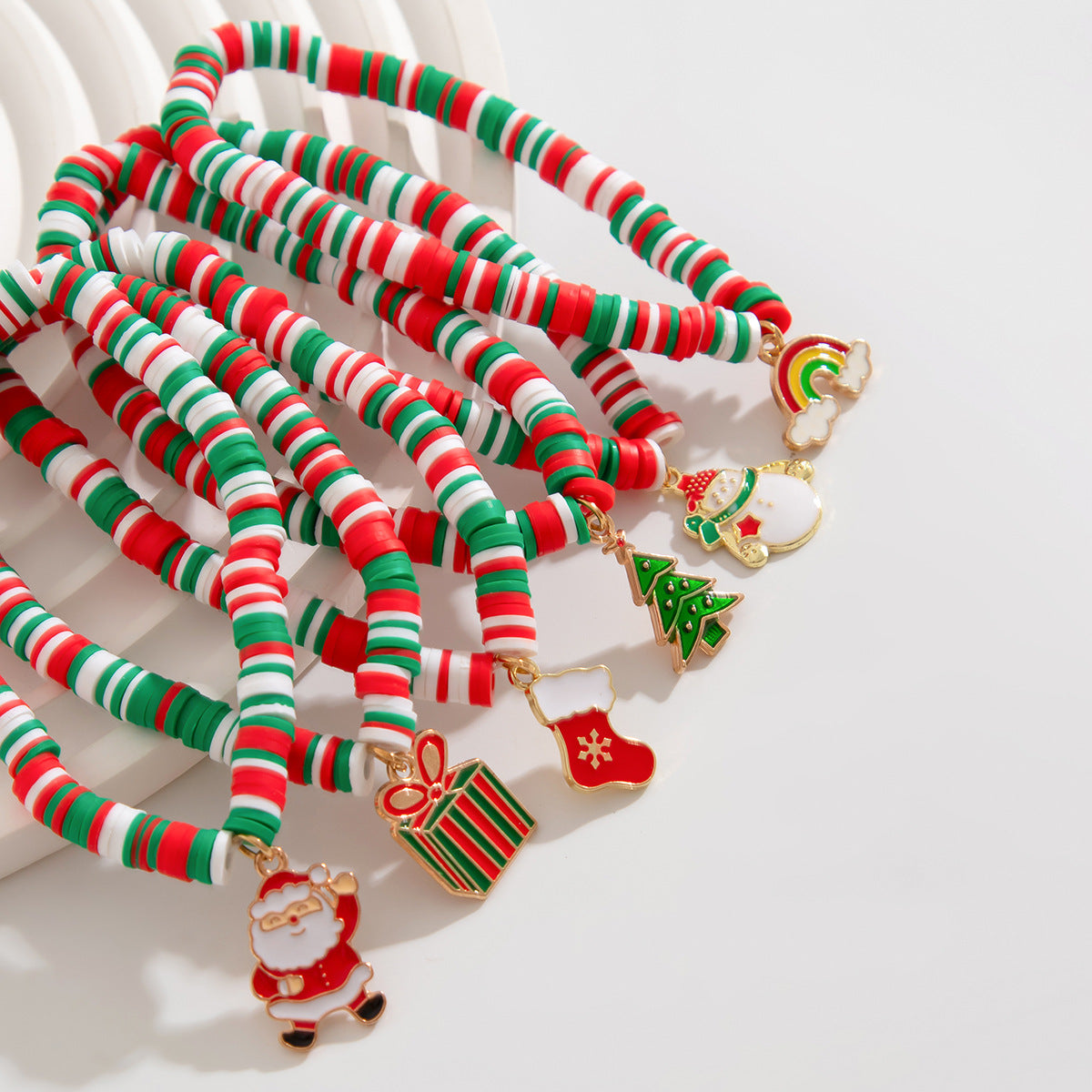 Planderful Vienna Verve Christmas Elk Pottery Bracelet For Holiday Gifts Elastic Letter Jewelry Set