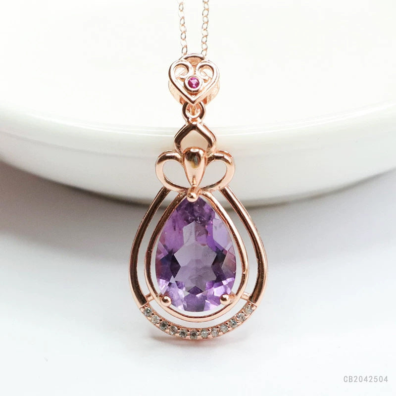 Amethyst Teardrop 925 Silver Pendant — No Chain