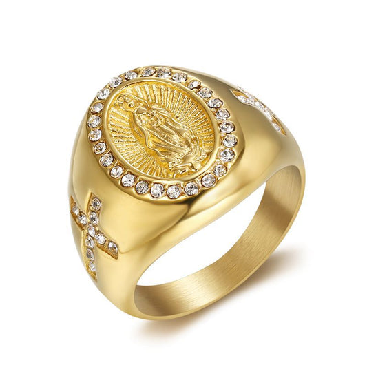 Planderful Men's Titanium Steel Gold Plated Zircon Ring Everyday Genie Collection Size 7-13