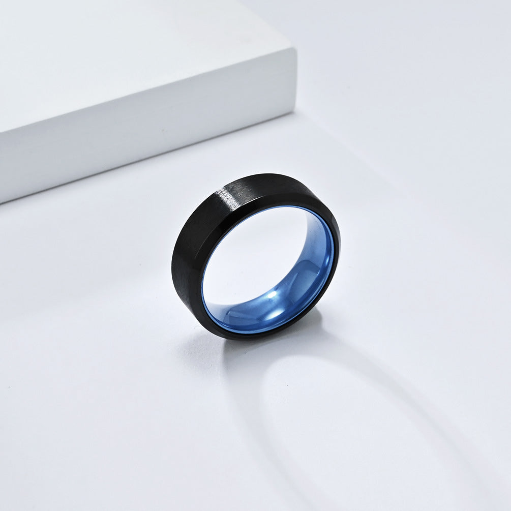 Planderful Matte Titanium Steel Two Tone Ring With Alumina Inlay For Men Everyday Genie Collection