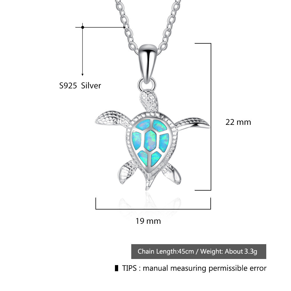 Planderful Jewelry Opal Necklace Sterling Silver Turtle Pendant Blue S925 Elegant Everyday Luxury