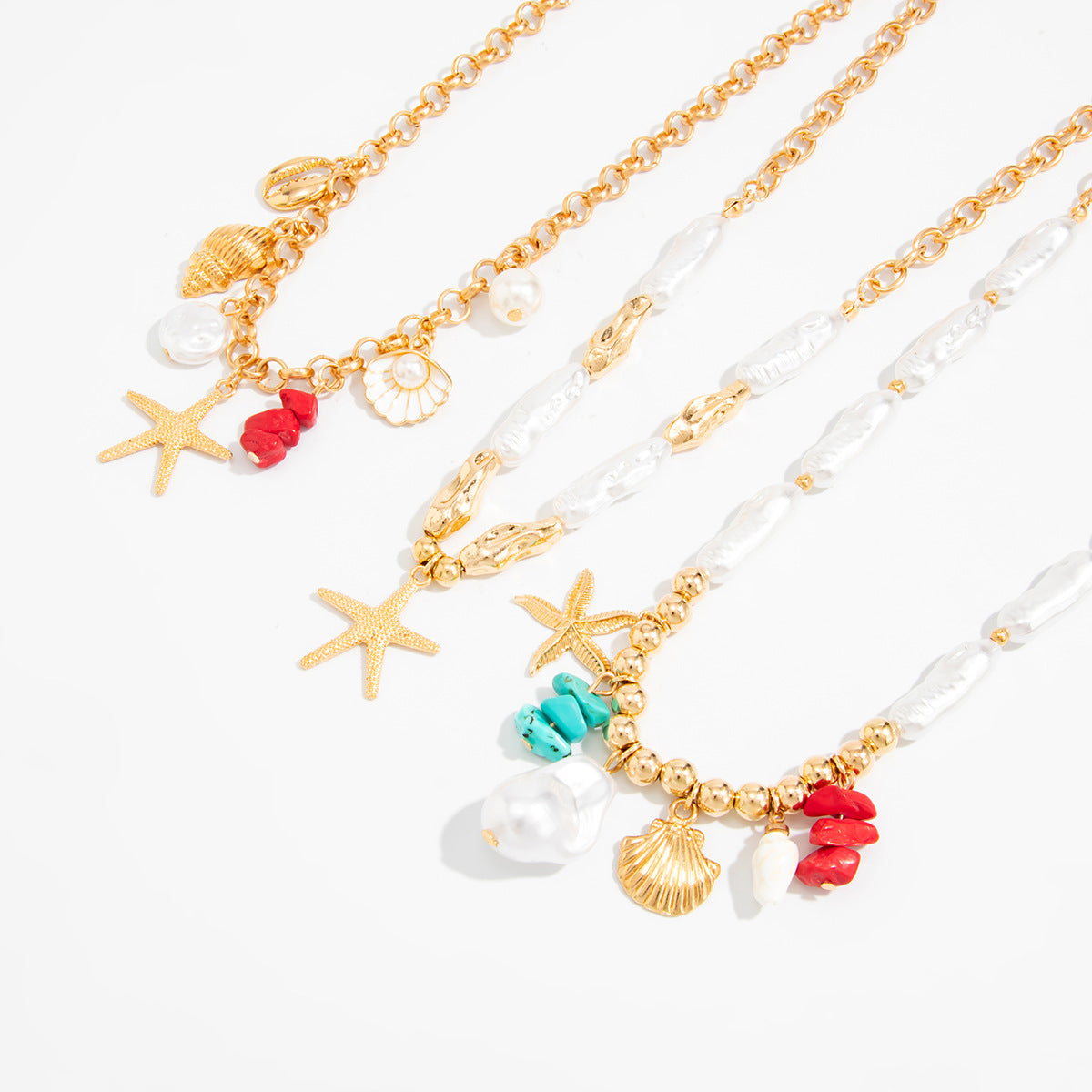Shell, Starfish & Pearl Coastal Necklace