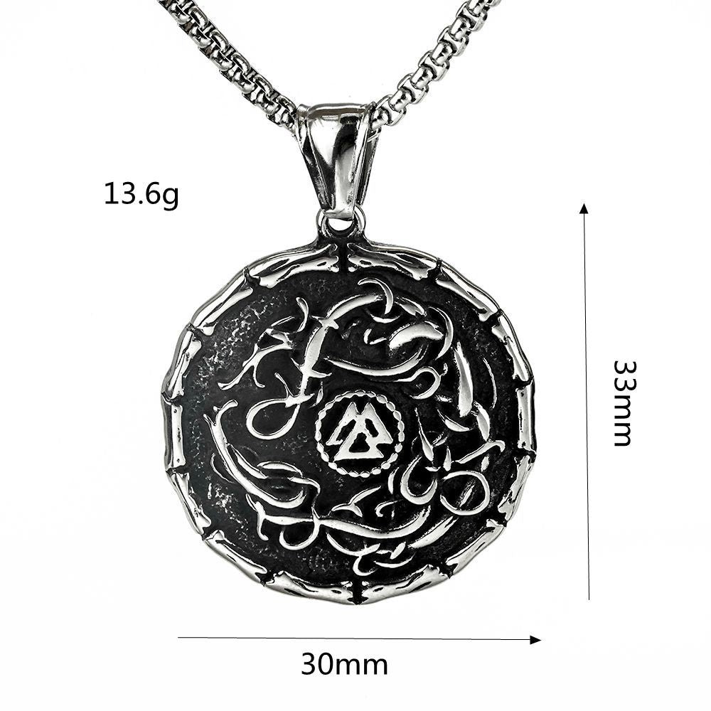 Planderful Shop Vintage Nordic Viking Pendant For Men Stainless Steel Triangular Rune Dragon Necklace