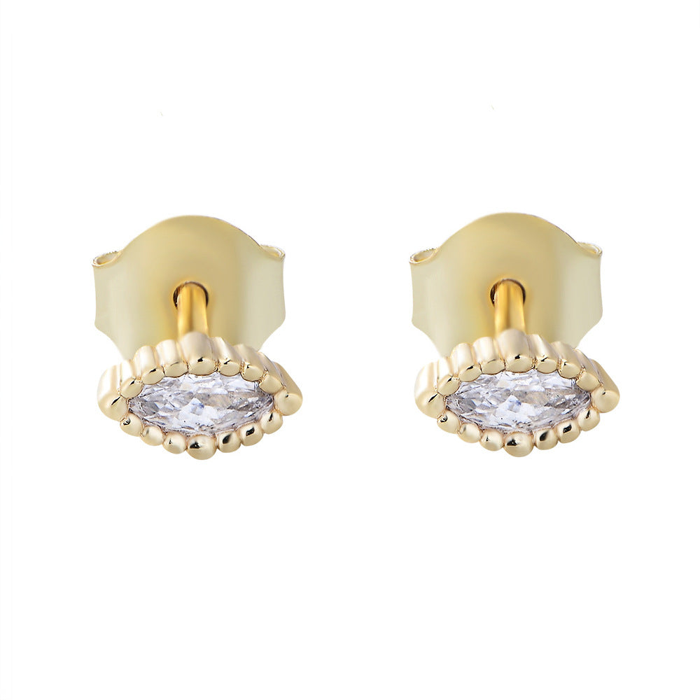 Small Fresh Zircon Stud Earrings Mini Sterling Silver Student Small Geometric Gold Earrings