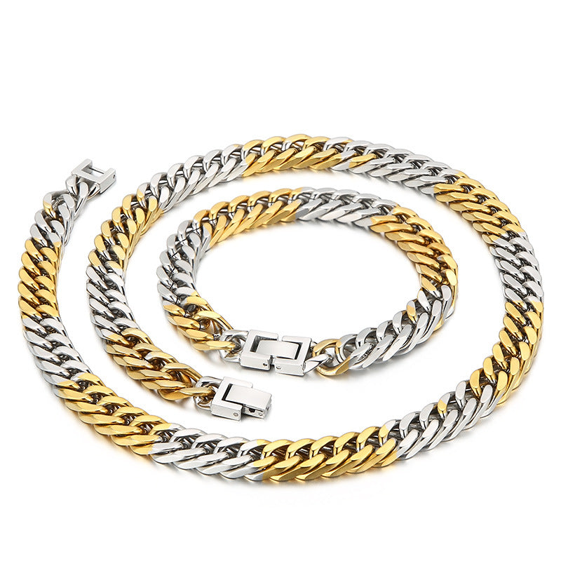 Stylish Encrypted Four-sided Grinding Chain Bracelet and Necklace in Steel Gold Titanium for Men – European and American Hip-hop Trend