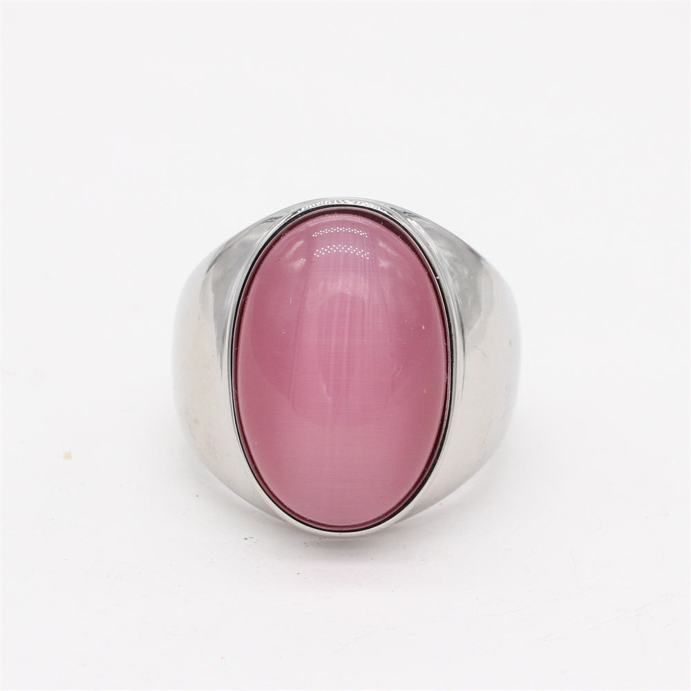 Planderful Oval Opal Ring Unisex Titanium Steel Durable Retro Style For Men And Women