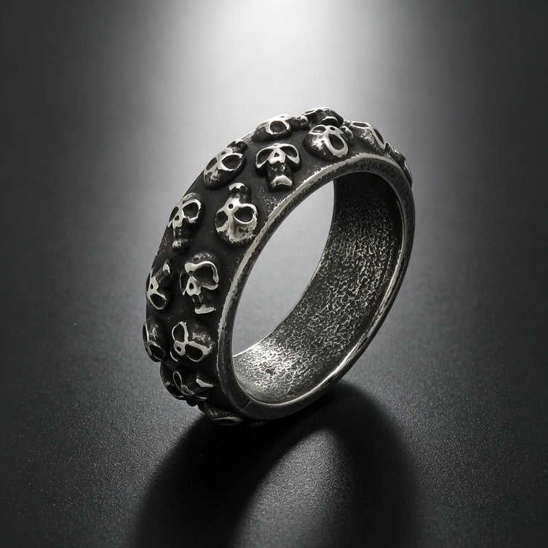 Halloween Diablo Double Row Little Skull Ring Old Gothic Ghost Head Stainless Steel