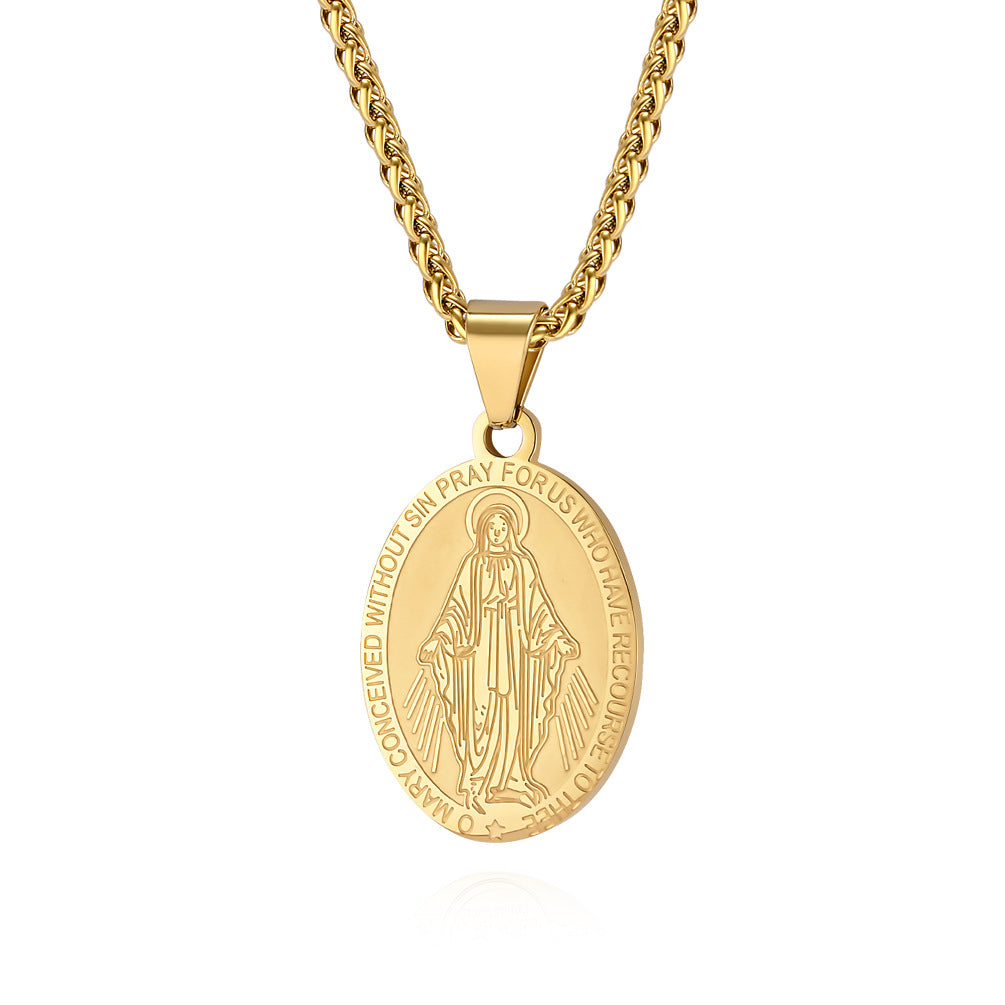 Patron Saint Oval Medal Stainless Steel Pendant Necklace Fashion Jewelry