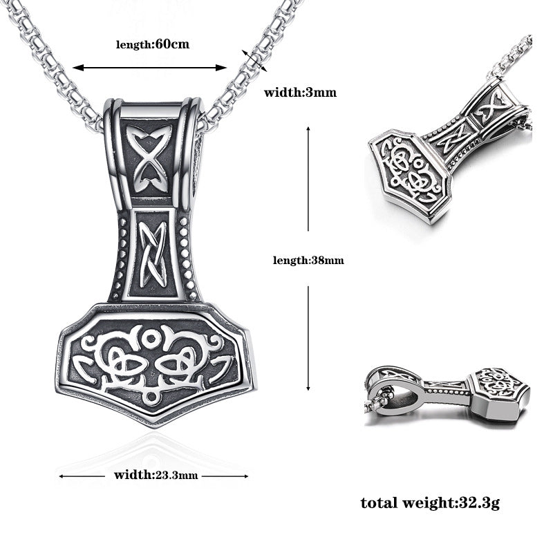 Titanium Steel Necklace – Statement Nordic Odin Thor's Hammer Pendant For Men, Viking Totem Jewelry