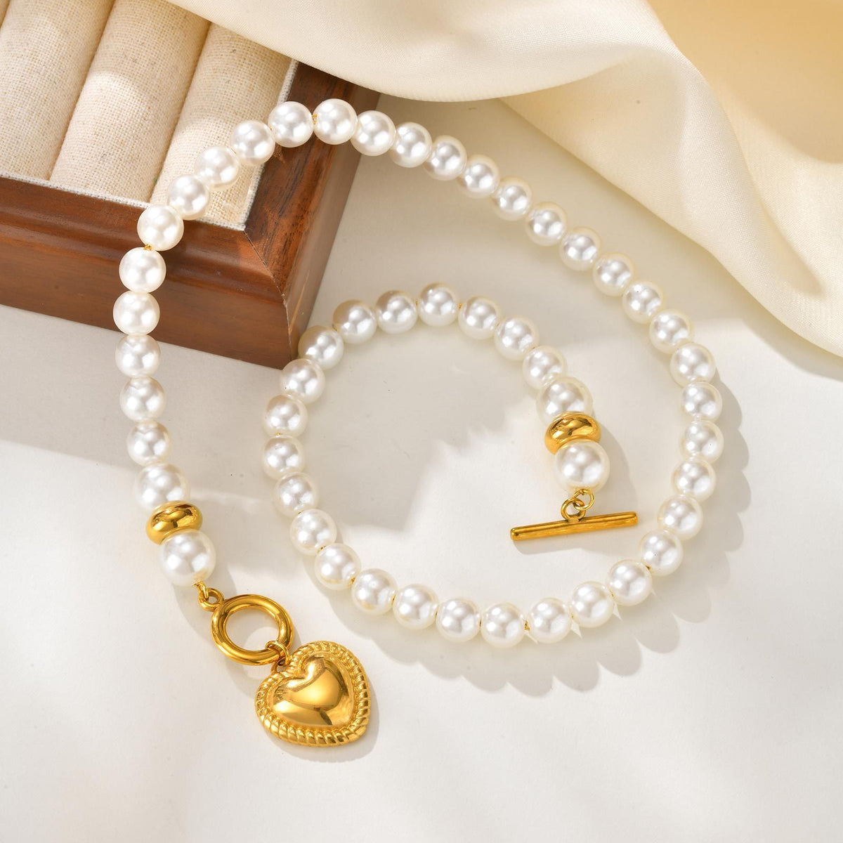 Stainless Steel Pearl Heart Necklace