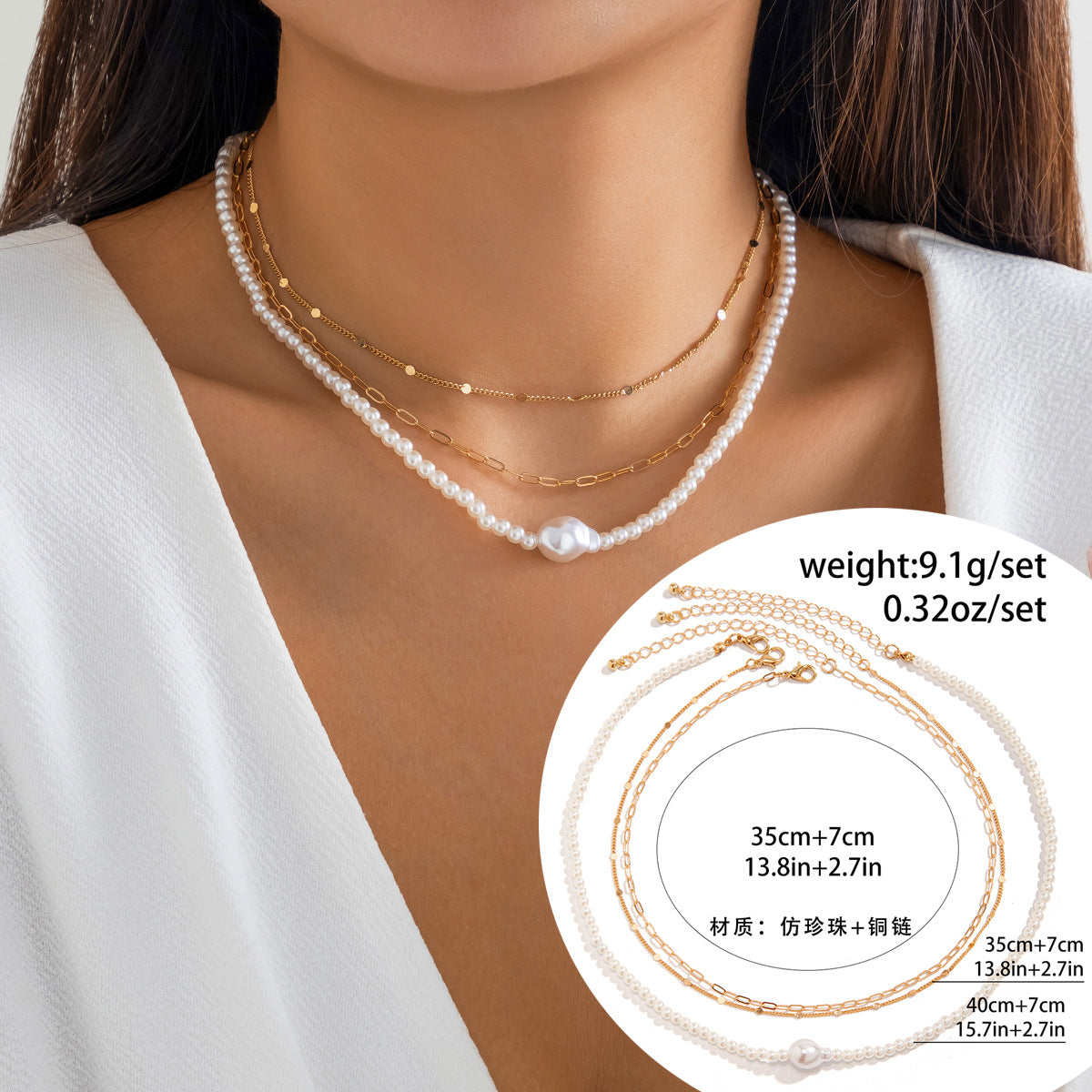 Cross-border Jewelry: Elegant Multi-layered Necklace with Imitation Pearls