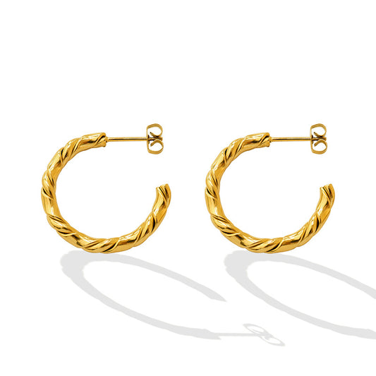 Chic C-Shaped Twist Earrings in Titanium Steel - Trendy Cross-Border Accessories for Stylish Women