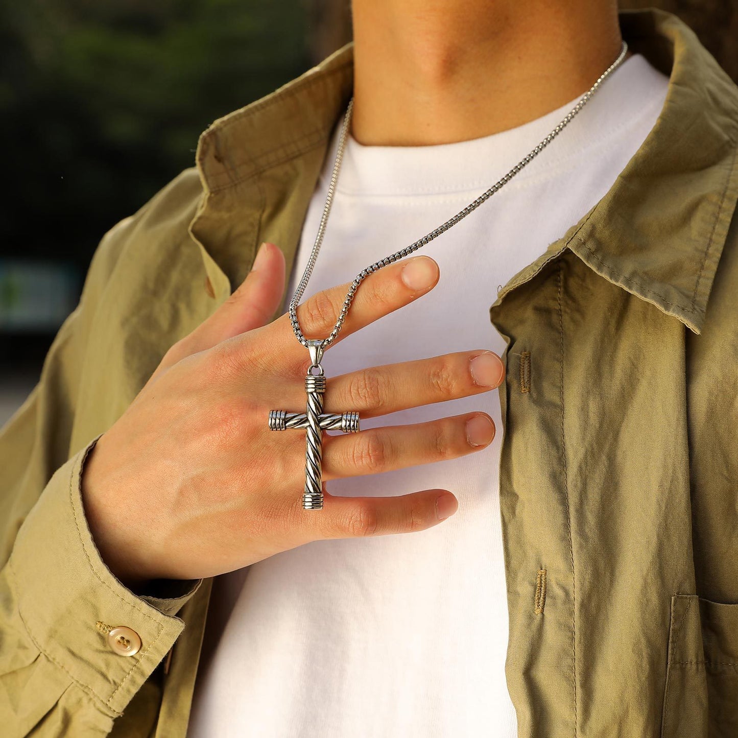 Popular Stainless Steel Twist Cross Pendant Necklace Men's Jewelry