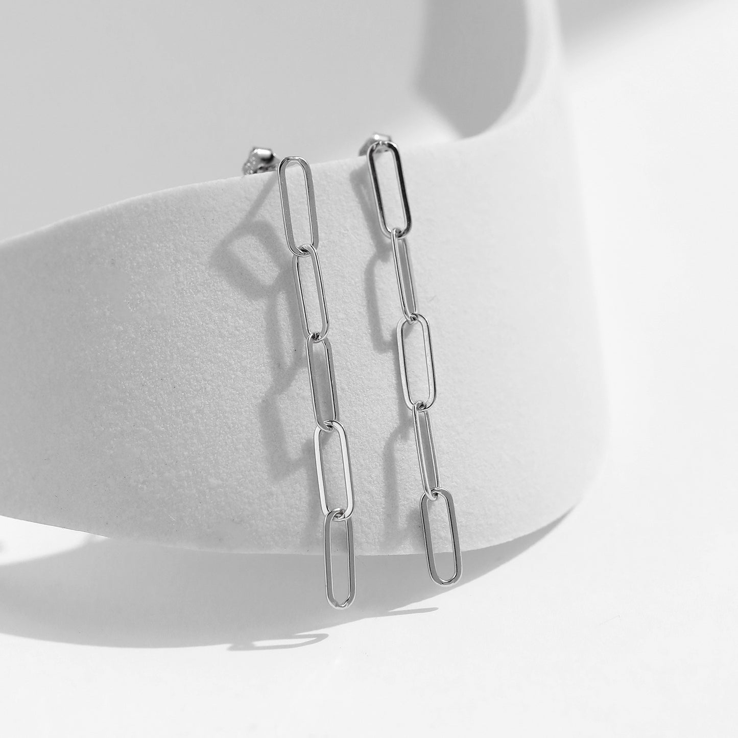 Elegant Long Tassel Sterling Silver Chain Earrings with Geometric Design