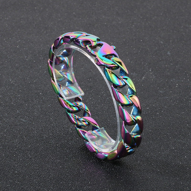 Retro Cuban Chain Titanium Steel Men Bracelet 15mm Classic