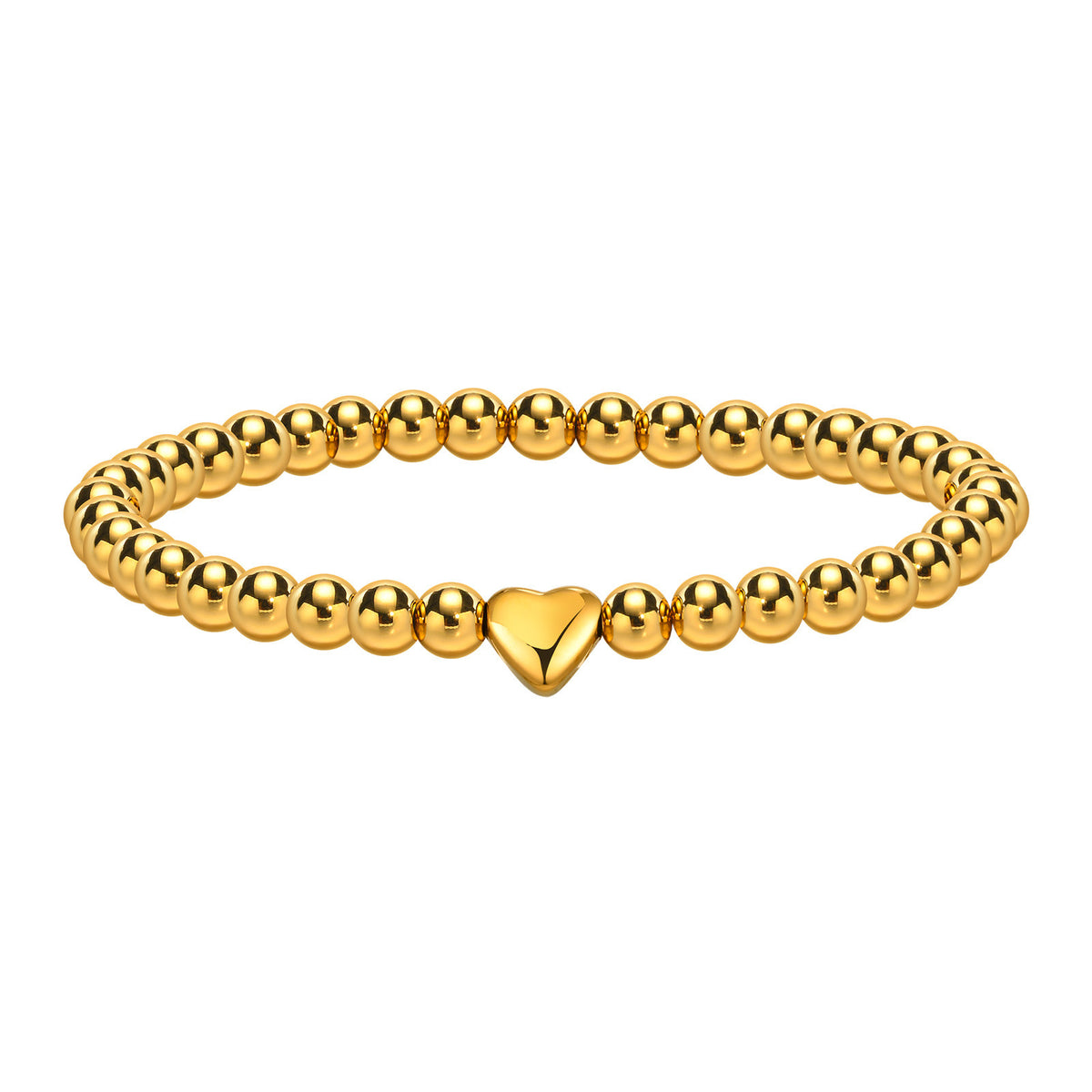 Ladies Stainless Steel Heart Steel Ball Beaded Bracelet Gold