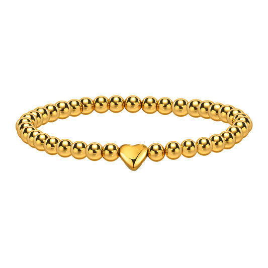 Ladies Stainless Steel Heart Steel Ball Beaded Bracelet Gold
