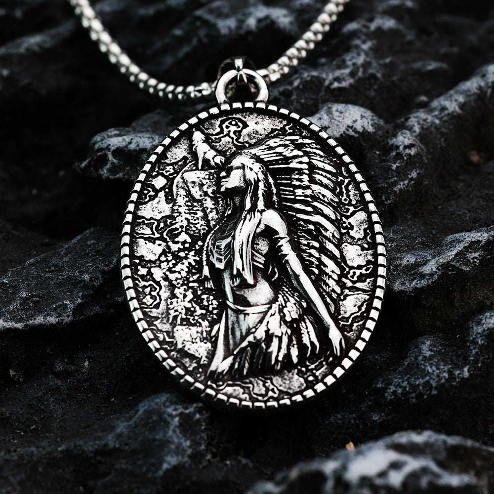 Planderful Everyday Genie Stainless Steel Mens Double Sided Pendant Retro European American Style