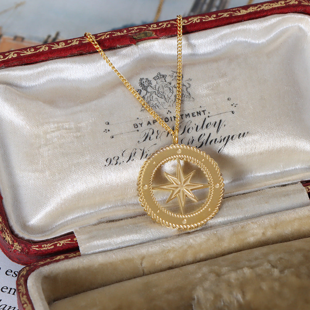 Lucky Eight Star Mangle Pendant Necklace in Titanium Steel and 18K Gold Plating