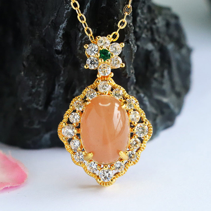Orange Moonstone Diamond-Shape Pendant — No Chain
