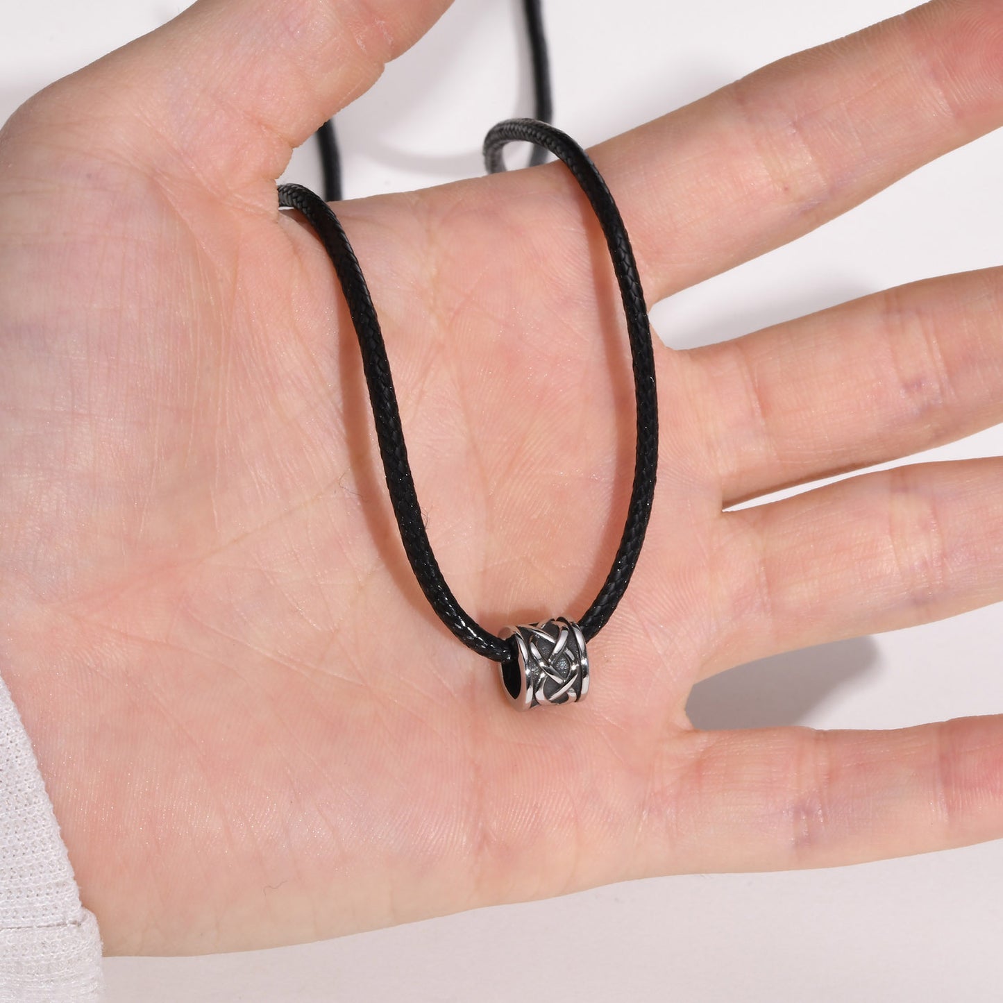 Men's Stainless Steel Celtic Knot Black Cylinder Pendant Necklace