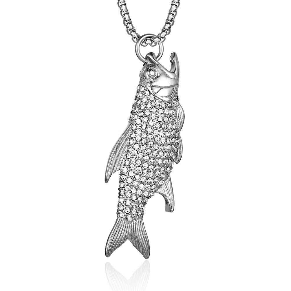 Cross-Border European American Zircon Piranha Necklace for Men