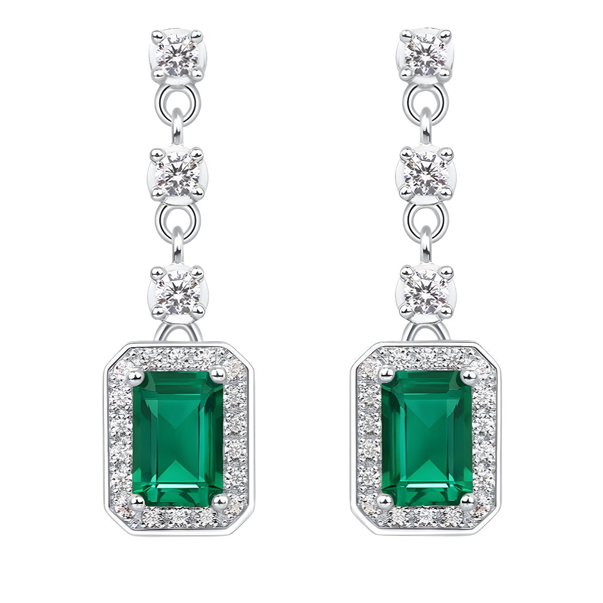 S925 Sterling Silver Lab-Grown Emerald Signature Stud Earrings