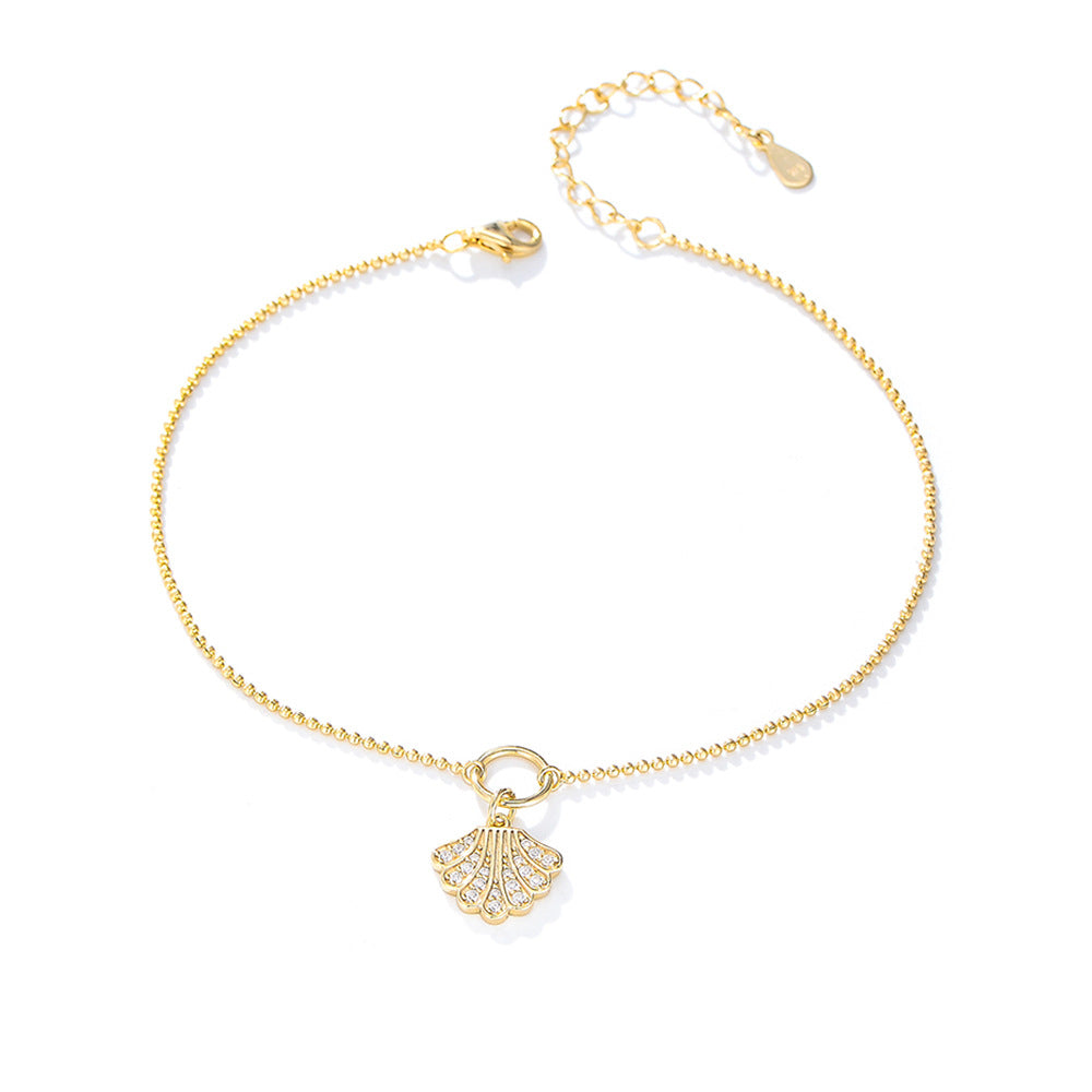 Summer Beach Zircon Shell Pendant Anklet Sterling Silver Bohemian Foot Decoration Bracelet
