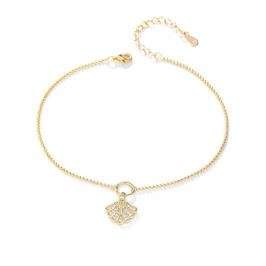 Summer Beach Zircon Shell Pendant Anklet Sterling Silver Bohemian Foot Decoration Bracelet