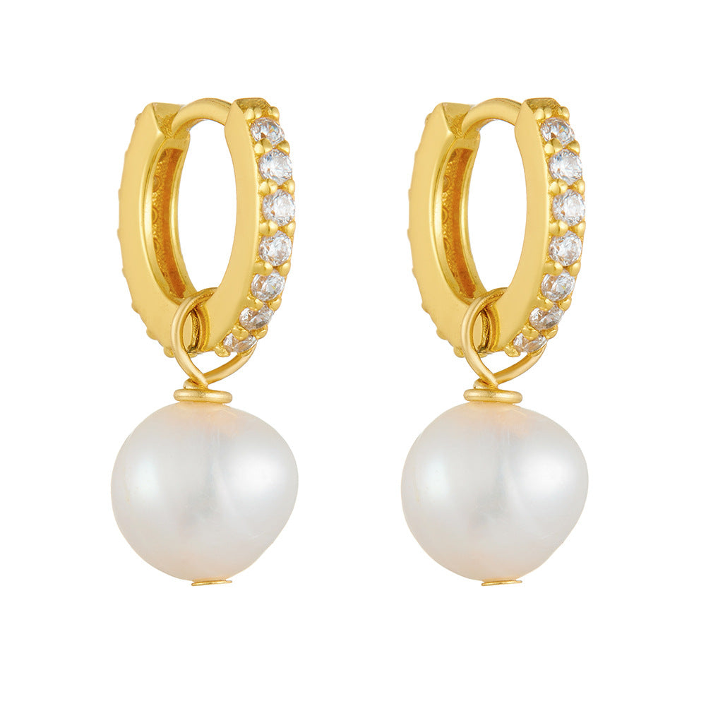 South Korea'S Ear Buckle Retro Natural Pearl Earrings 925 Sterling Silver Earrings