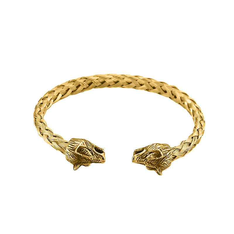 Planderful Stainless Steel Wolf Head Bracelet For Men Open Hip Hop Style Durable Jewelry