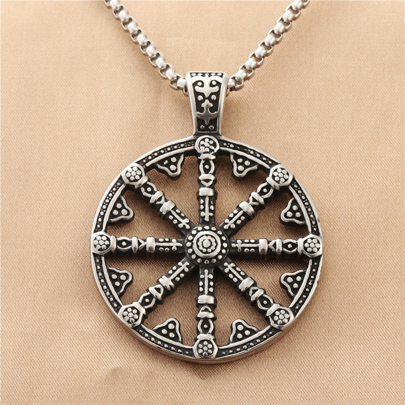Personalized Titan Steel Viking Compass Necklace, Retro Punk Pendant for Men