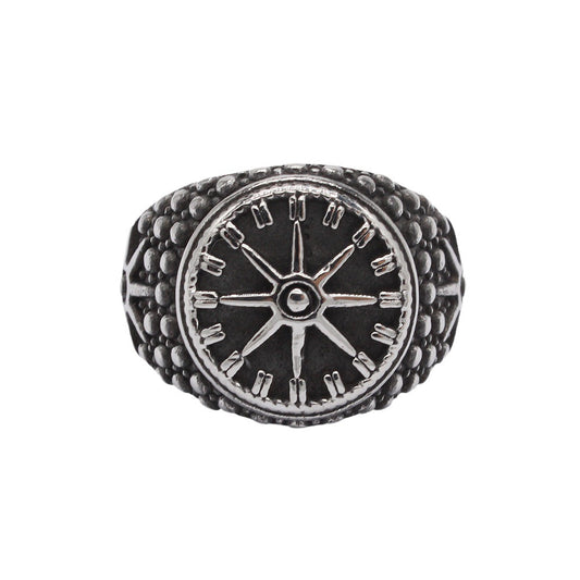 European and American Retro Compass Astrolabe Titanium Steel Men's Ring