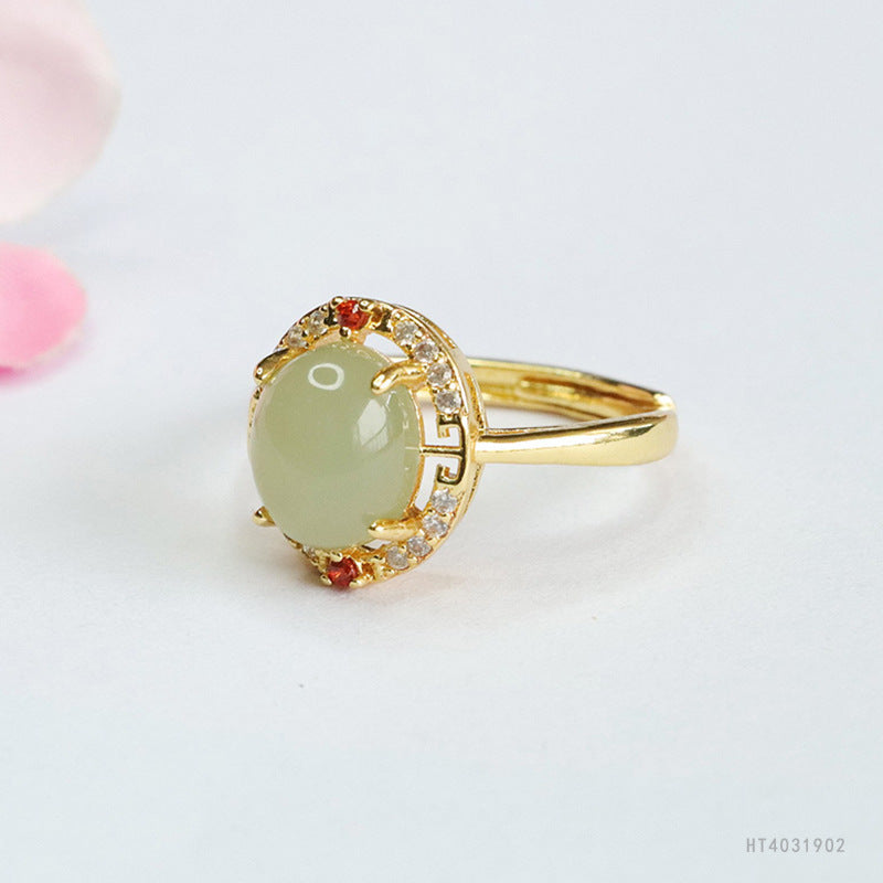 Qingshui Hetian Jade Zircon Halo Ring