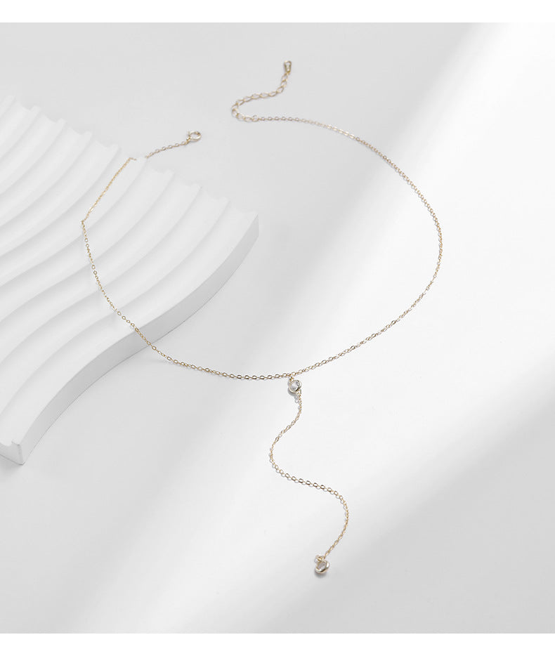 Luxurious 925 Sterling Silver Zircon Necklace for Women - Elegant Long Clavicle Chain