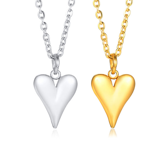 Stainless Steel Heart Pendant Love Necklace Golden Ladies