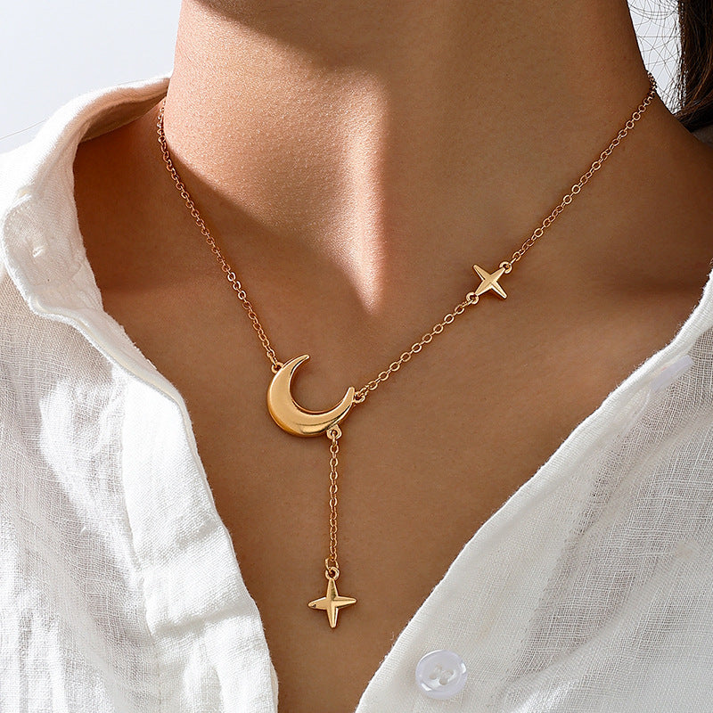 Planderful Vienna Verve Necklace – Chic Metal Gold Moon Star Design
