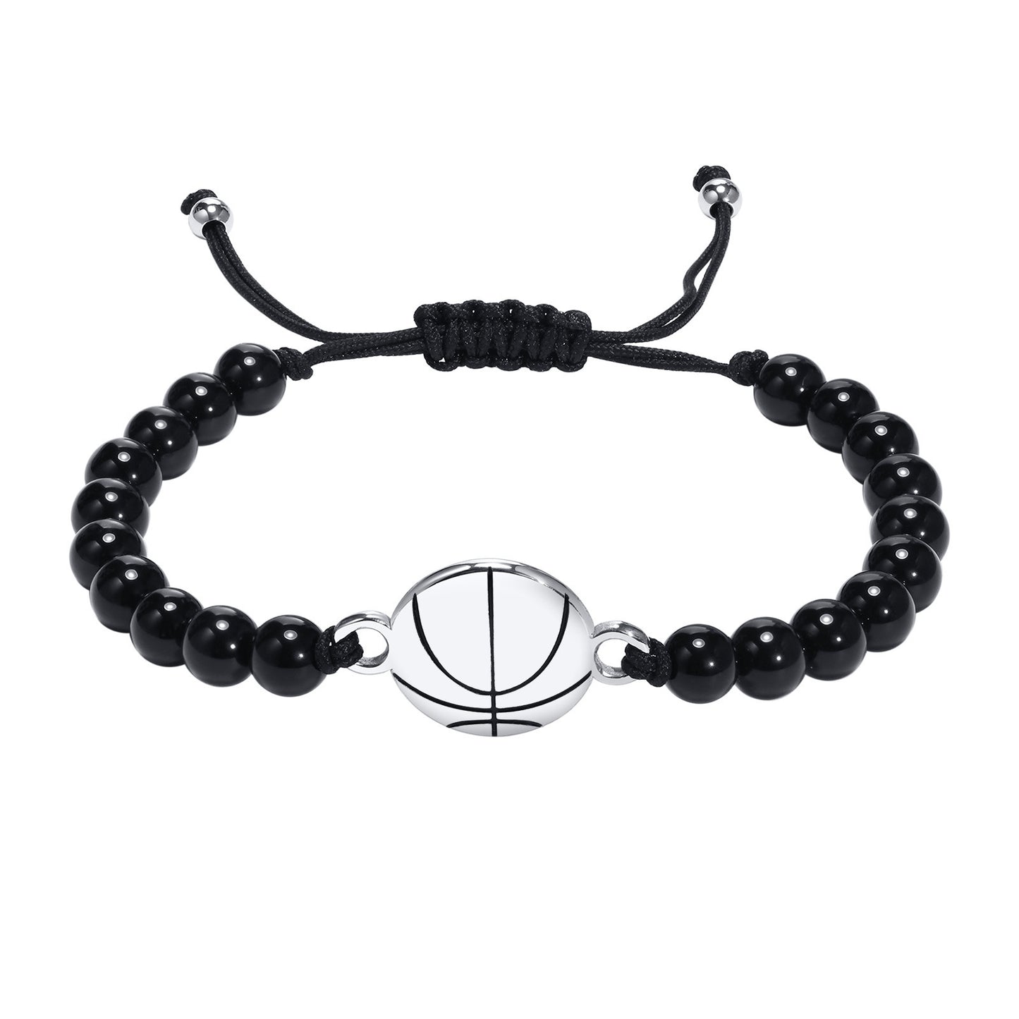 Stainless Steel Basketball Agate Beaded Woven Men's Bracelet