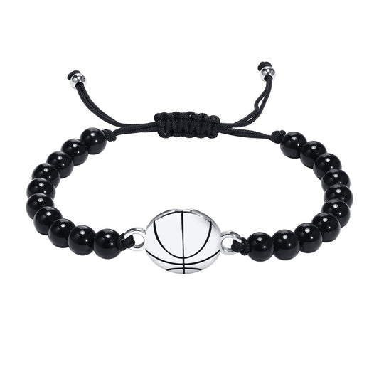 Stainless Steel Basketball Agate Beaded Woven Men's Bracelet