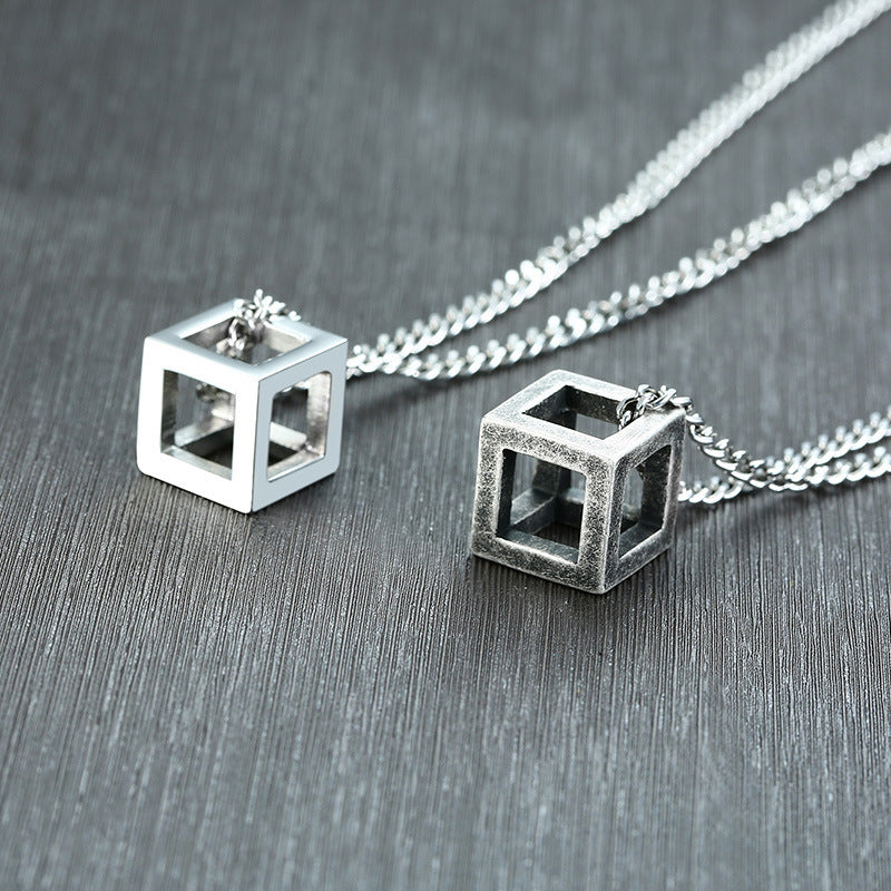 Stainless Steel Hollow Pendant Cube Rubik's Cube Necklace